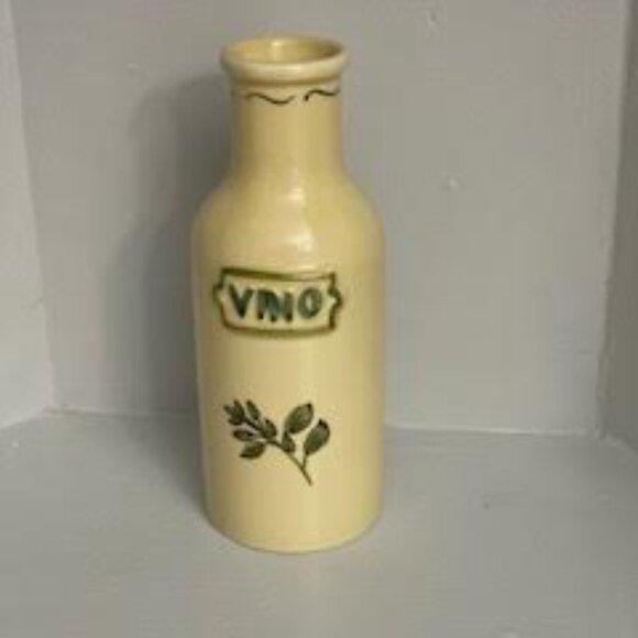 Vino Wine Ceramic Decanter Yellow Embossed Bottle Made In Italy - Picture 2 of 5